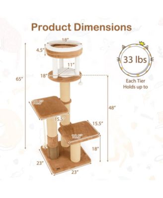 Tall Cat Tree with Self-Groomer & Removable Cat Bed Cozy & Functional Climbing Tower for Cats