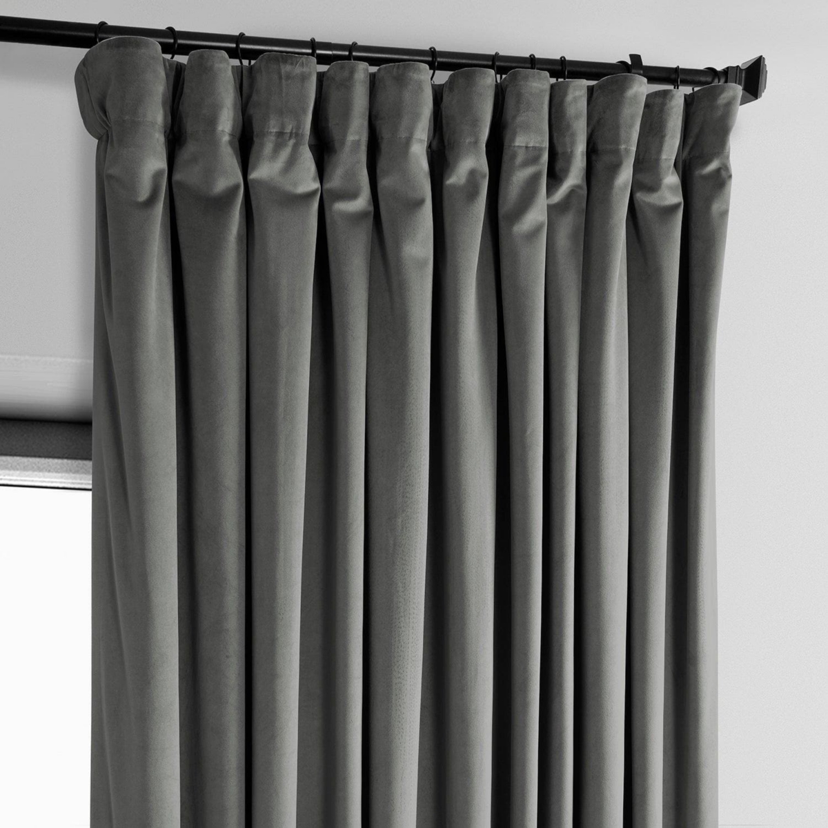 Half Price Drapes Destiny Grey Extra Wide Heritage Plush Velvet Room Darkening Curtain In Grey