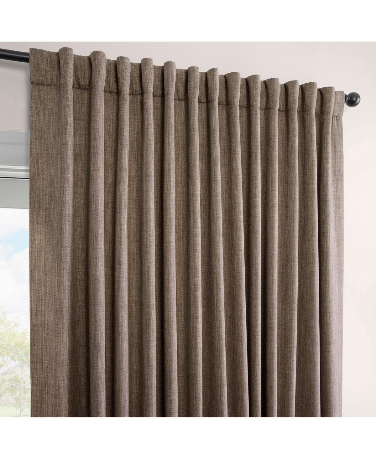 HALF PRICE DRAPES DUTCH COCOA EXTRA WIDE TEXTURED FAUX LINEN ROOM DARKENING CURTAIN 