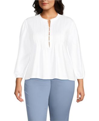 Plus Size Lightweight Jersey Button Pintuck Top