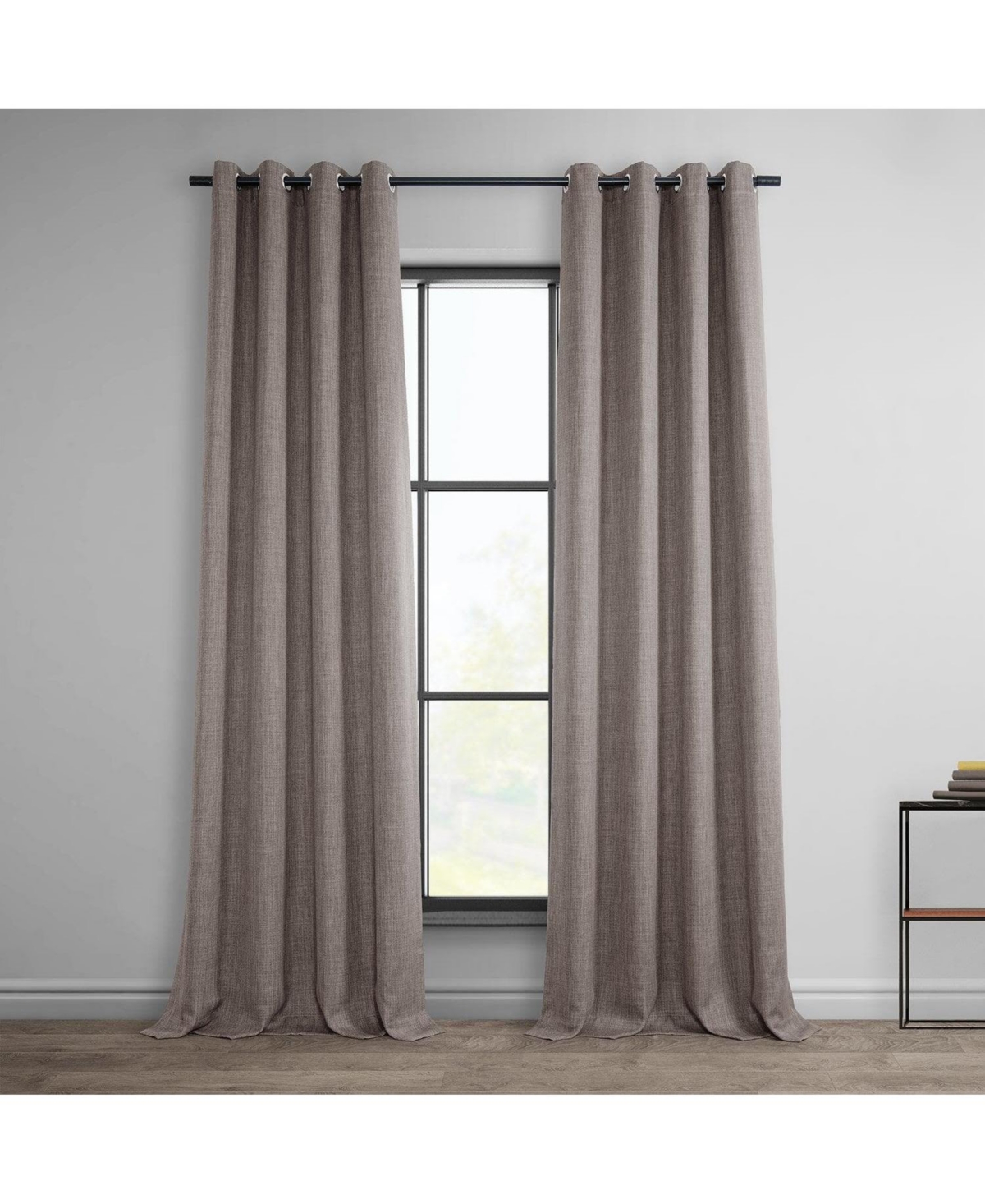Half Price Drapes Grommet Textured Faux Linen Room Darkening Curtain In Brown
