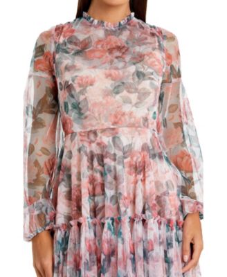 Women's Long Sleeve High Neck Long Balloon Sleeve Midi Dress