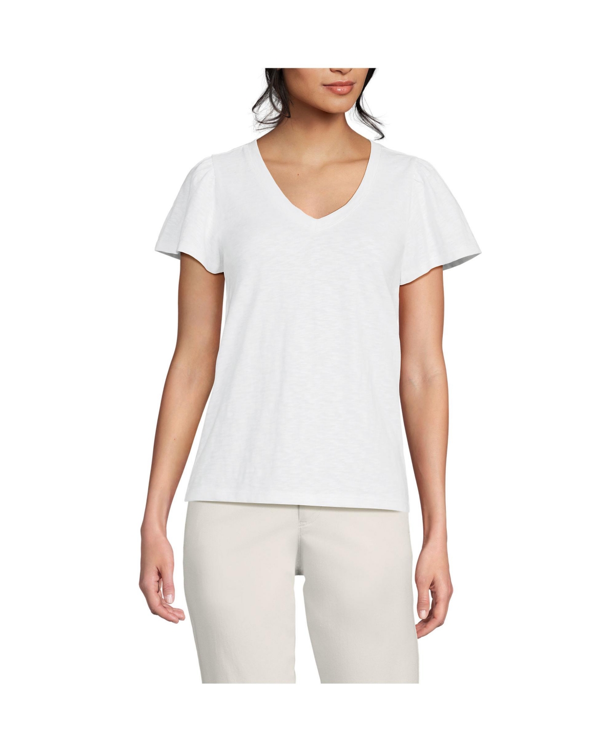 Women's Slub Flutter Sleeve V-Neck T-Shirt - White
