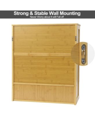 Bathroom Wall Cabinet: Bamboo Wood Kitchen Wall Mounted Medicine Cabinet with 3 Shelves