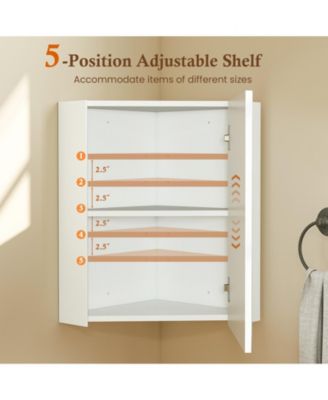 Corner Medicine Cabinet with Mirror with Open Door and Adjustable Shelf