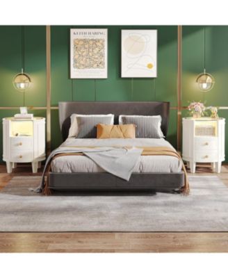 No Assembly LED 2-Drawer Oval Glass Top Nightstand Side Table