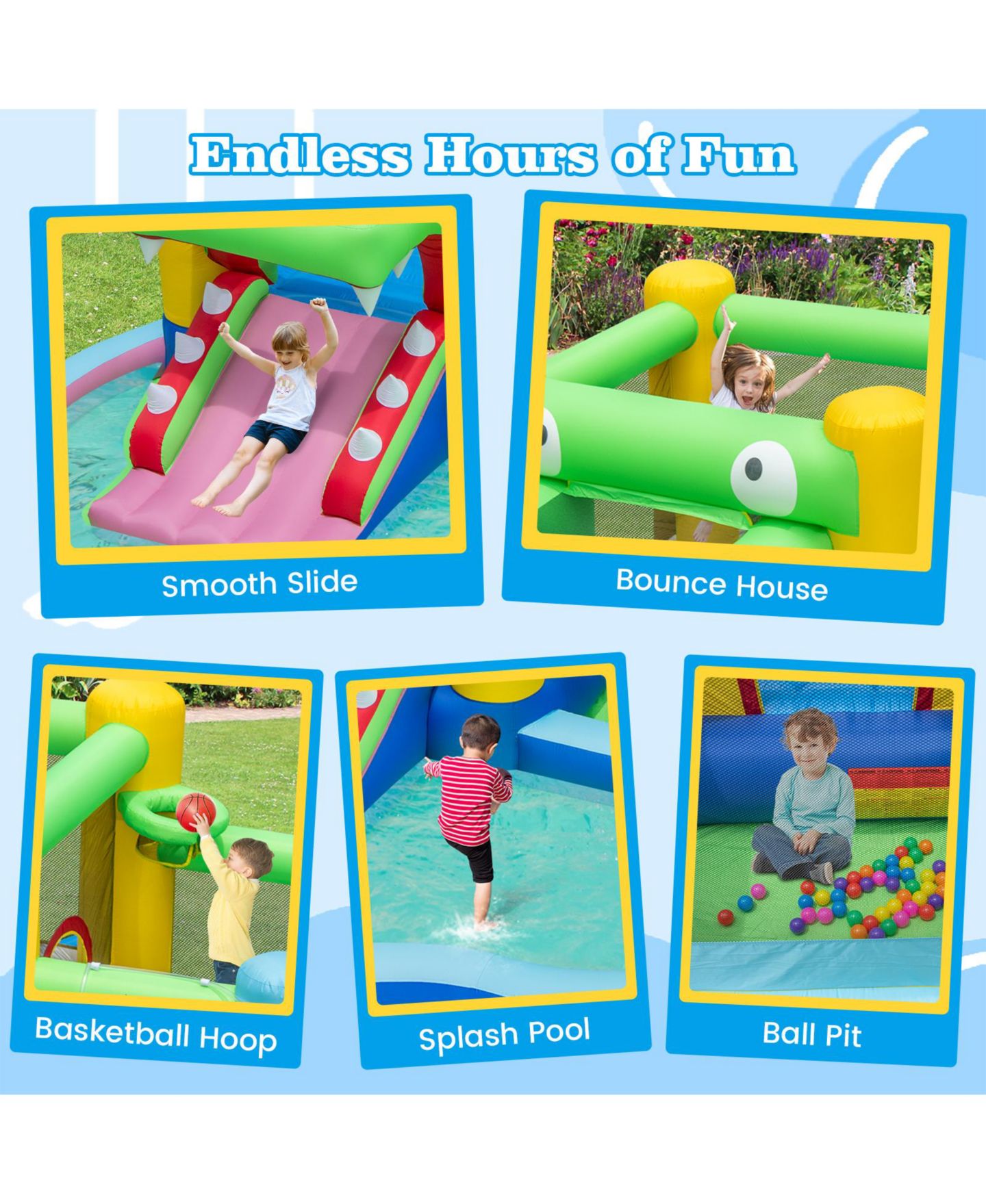 Детская игрушка Slickblue Inflatable Water Slide and Splash Pool Bounce House, Up to 2 Players, от 3 лет, цвет: Разноцветный — фото 5