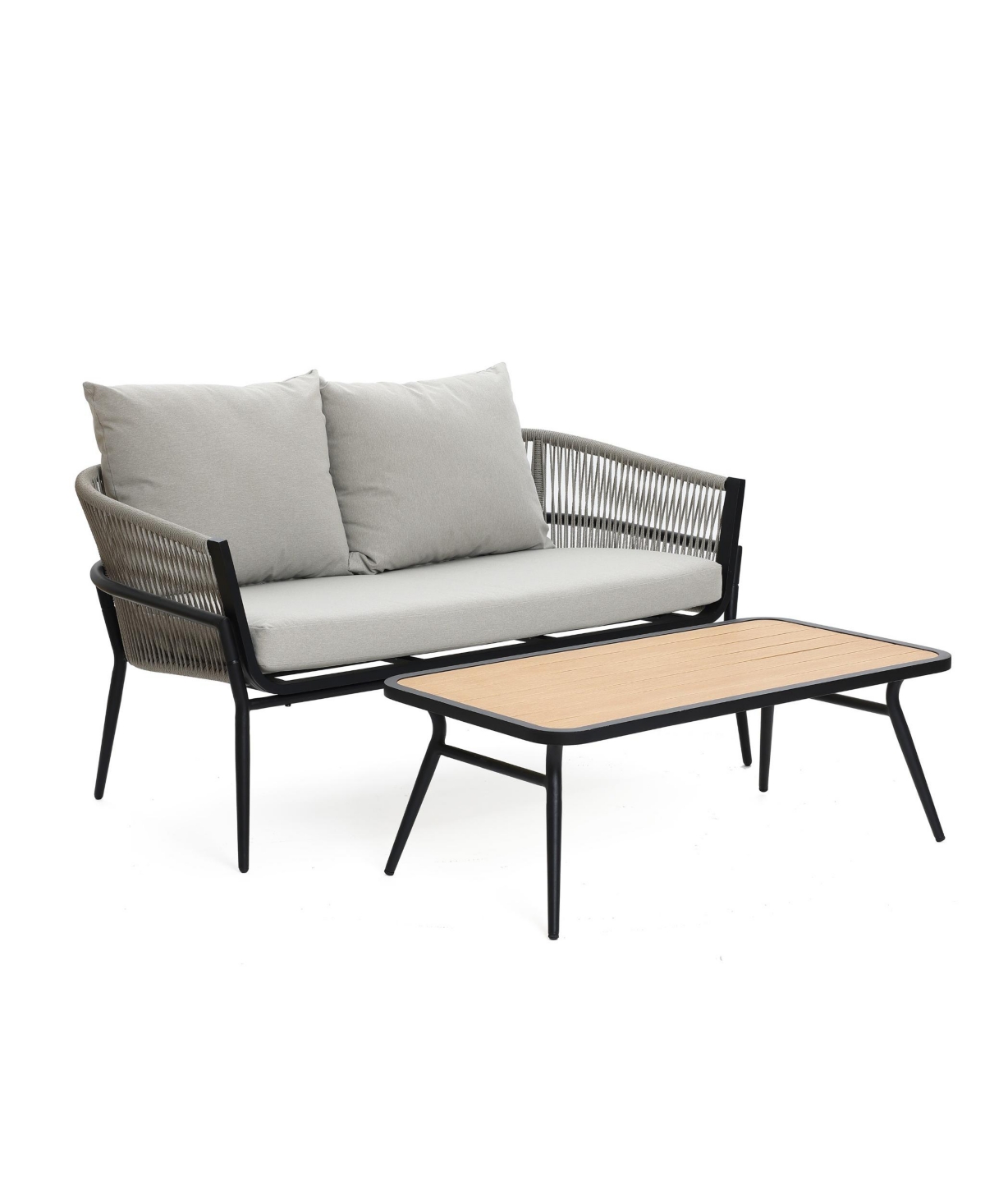 Luxenhome Outdoor Aluminum With Pe Rattan Loveseat Sofa With Cushions And Coffee Table Set In Black,gray,natural