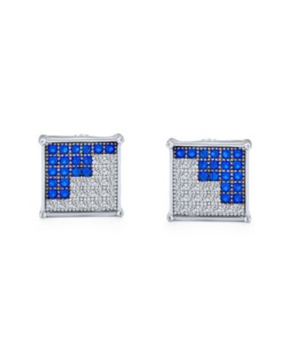Geometric Two Tone Zig Zag CZ Stud Earrings in Sterling Silver