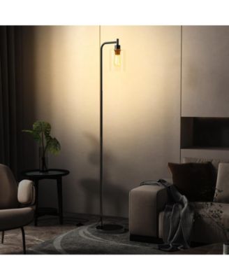 Modern Floor Lamp with Hanging Glass Shade and Foot Switch for Living Room