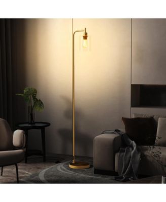 Modern Floor Lamp with Hanging Glass Shade and Foot Switch for Living Room