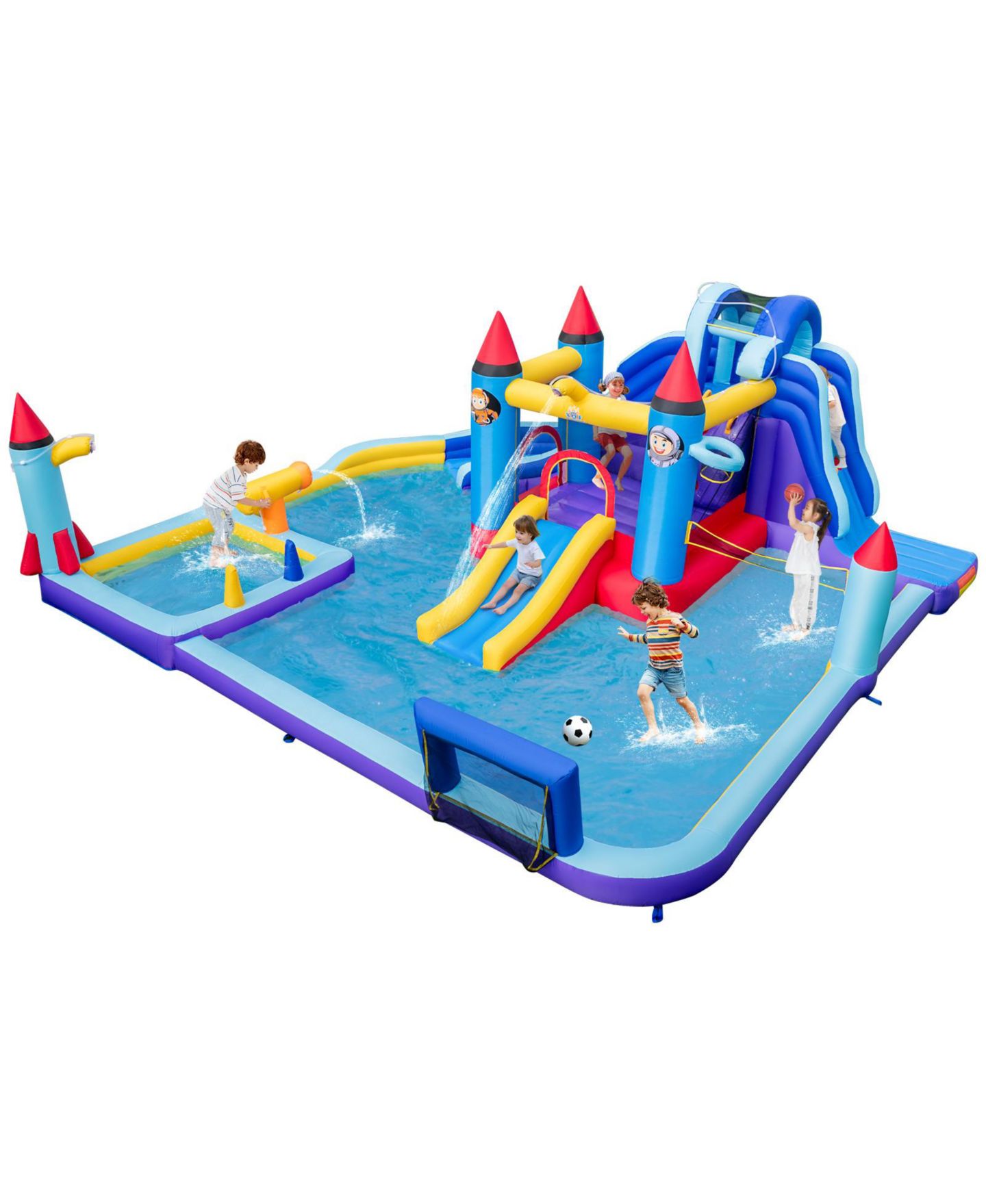 Детская игрушка Slickblue Rocket Theme Inflatable Water Slide Park, For Up to 3 Children, от 3 лет, цвет: Синий — фото 1