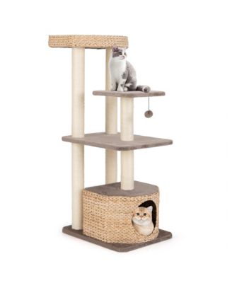 52'' Cattail Cat Tower w/ Sisal Scratching Posts Perch Dangling Ball Cat Tree