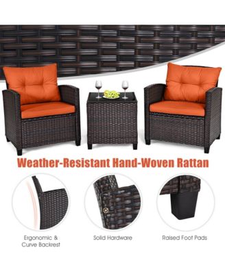 Set of 3 Rattan Furniture Set Patio Cushioned Conversation Set Sofa