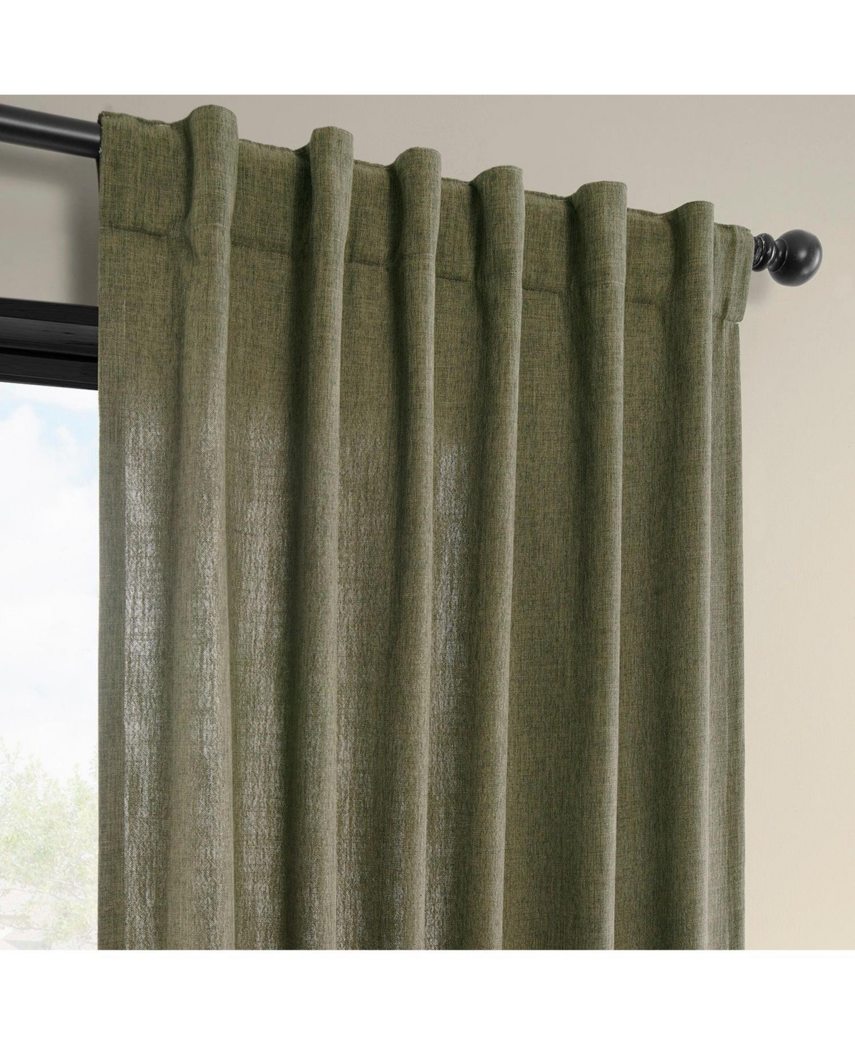 Half Price Drapes Khaki Green Simply Faux Linen Light Filtering Curtain Pair (2 Panels In Green
