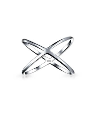Delicate Thin Open Geometric Atomic X Criss Cross Silver Ring Sterling