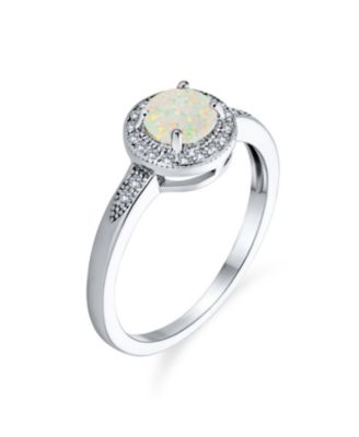 Dainty CZ Halo Circle 1CT Round Solitaire Created White Opal Promise Ring With Side Stone Accent Ring .925 Sterling Silver