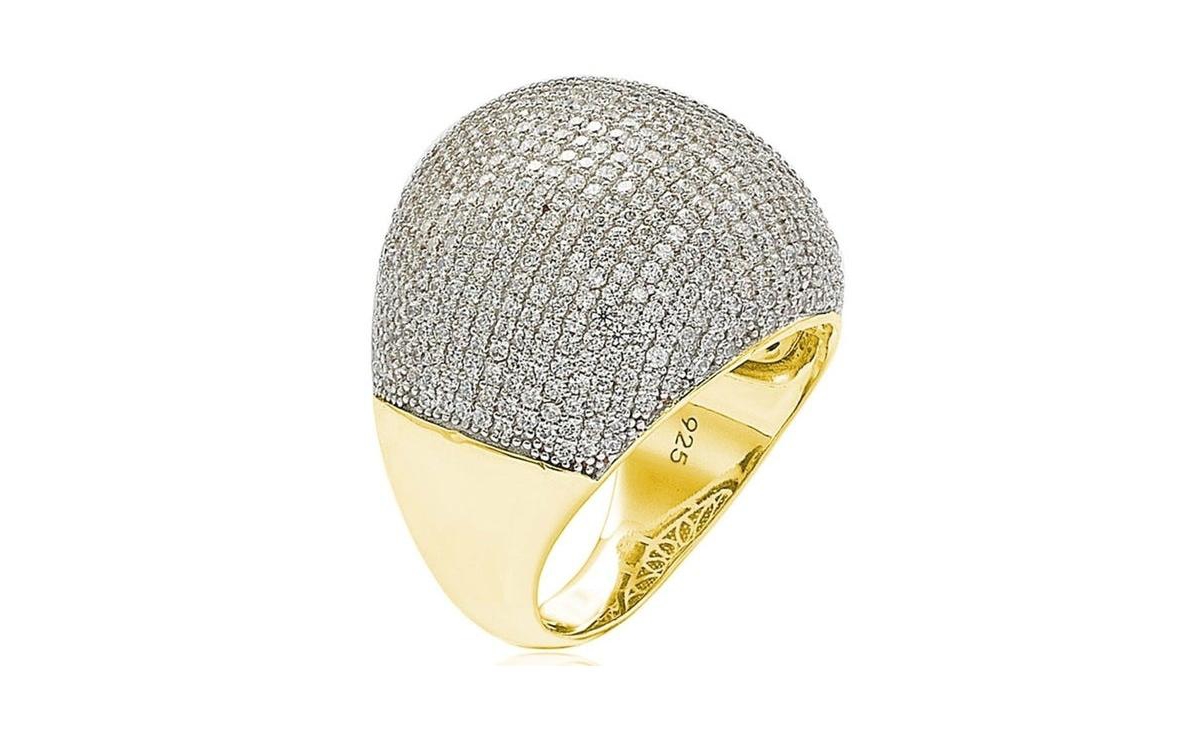 Suzy Levian Sterling Silver Cubic Zirconia Large Pave Dome Ring - Gold