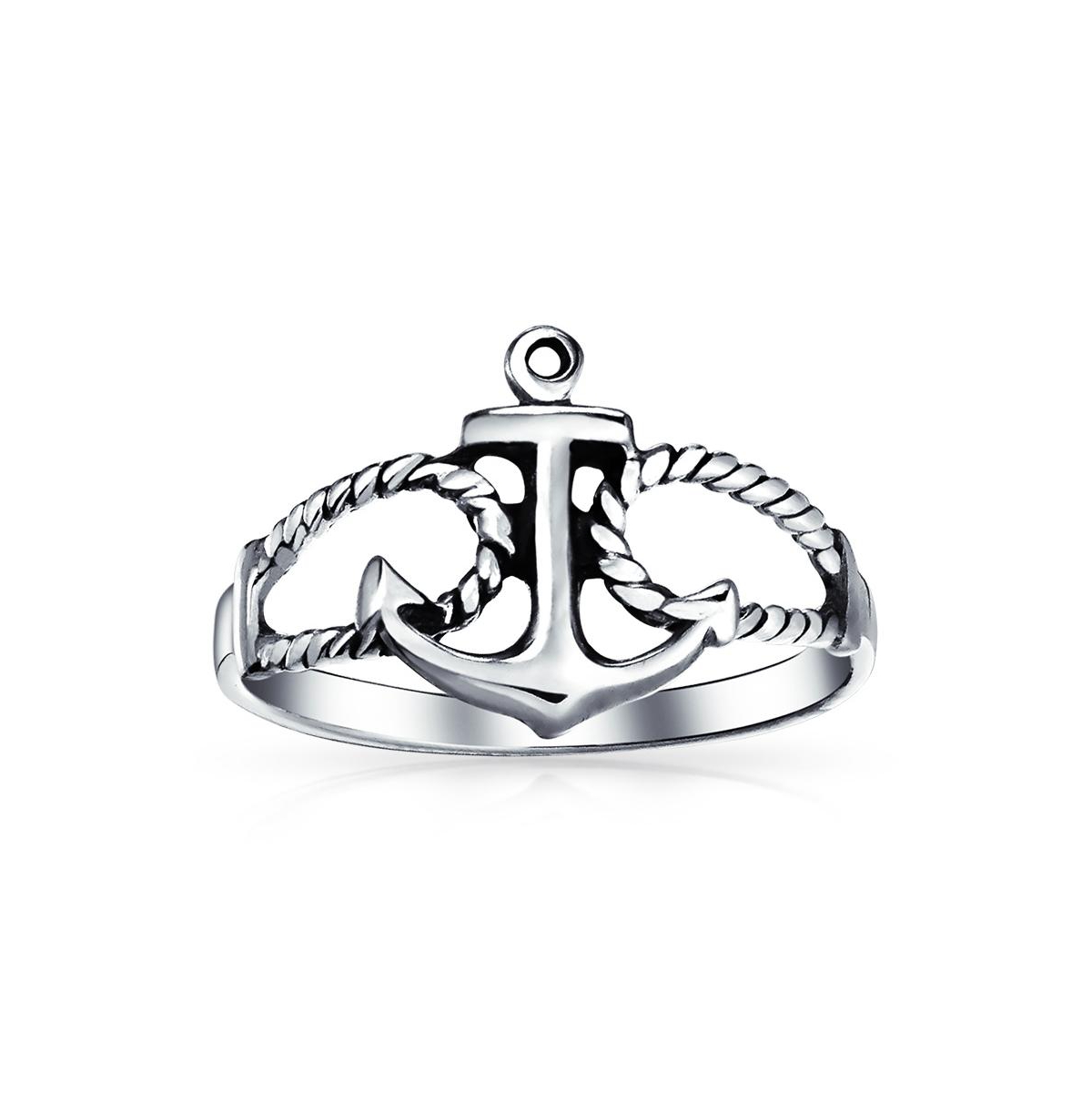 Bling Jewelry Tropical Beach Nautical Silver Ring with Anchor Band Oxidized Sterling