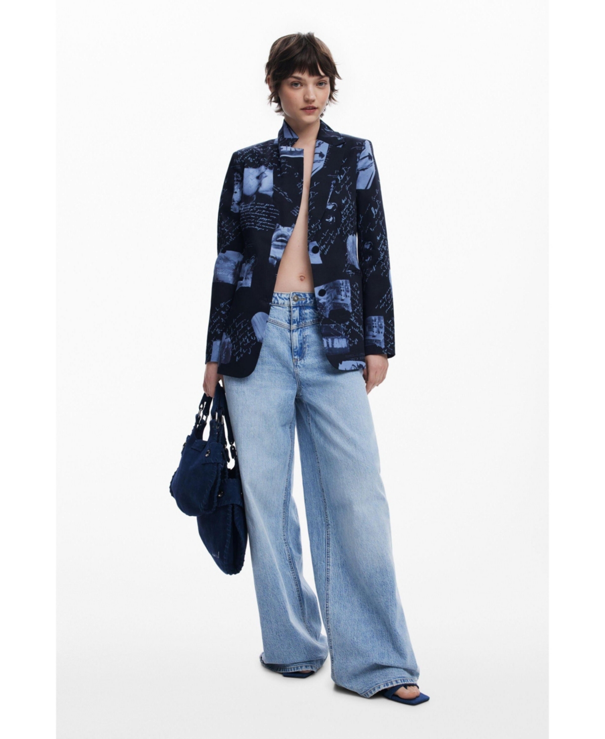 Desigual Collage Print Blazer In Dark Blue