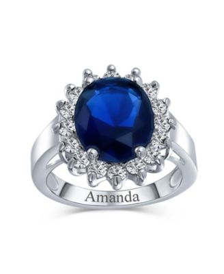 Classic Traditional 5CTW Royal Blue CZ Crown Halo Oval Cubic Zirconia Promise Ring Silver Plated