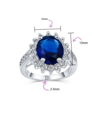 Classic Traditional 5CTW Royal Blue CZ Crown Halo Oval Cubic Zirconia Side Stones Promise Ring Silver Plated