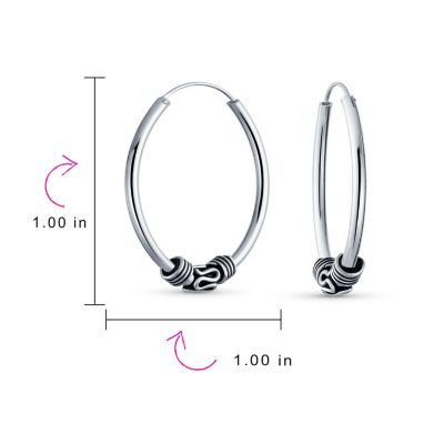 Bali Tribal Swirl Hoop Huggie Earrings Oxidized Sterling Silver Multiple Sizes