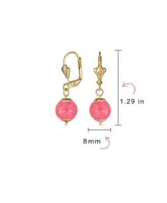 Classic Elegant Simple Round Natural Stone Dangle Lever Back Drop Ball Earrings Polished Plated Brass