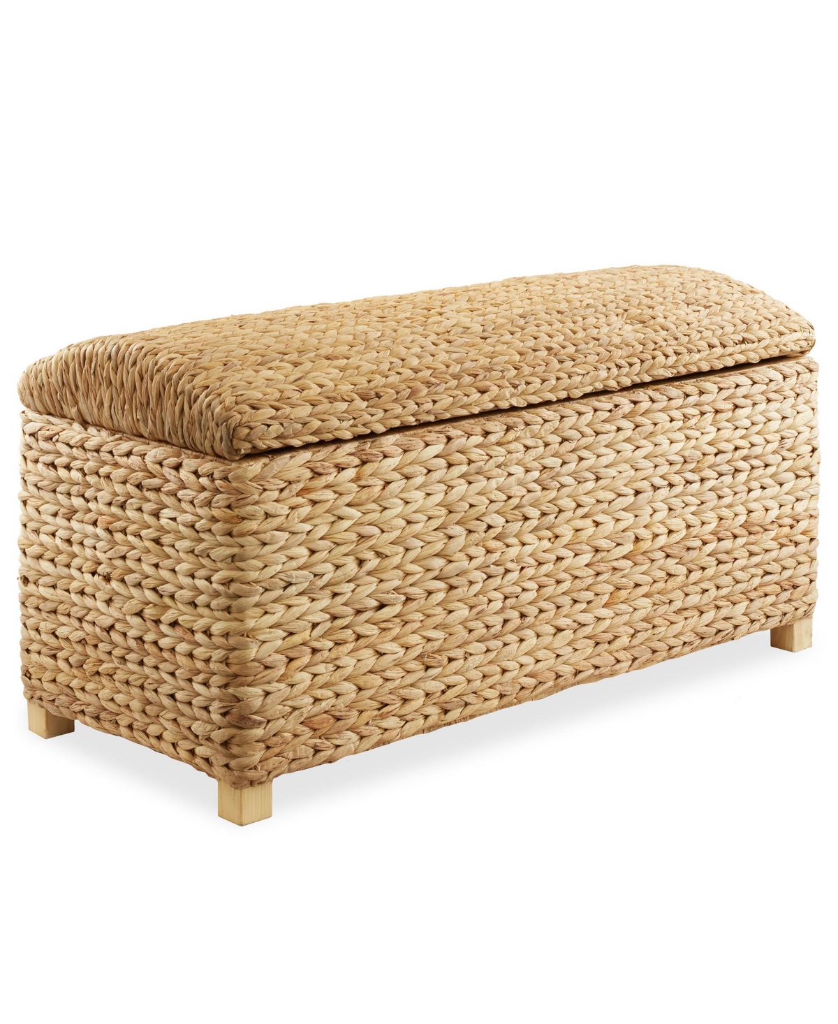 36&#x22; Storage Trunk with Curved Lid, Safety Hinge - Natural, Water Hyacinth Wicker Storage Chest Basket for Bedroom, Entry Way, Living Ro