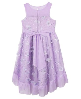 Toddler and Little Girls High-Low 3D Butterfly and Sequin Mesh Social Dress