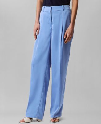 Calvin Klein - Women's Satin High-Waist Wide-Leg Pants