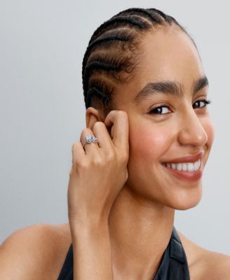 Sterling Silver Sparkling Halo Hearts Ring