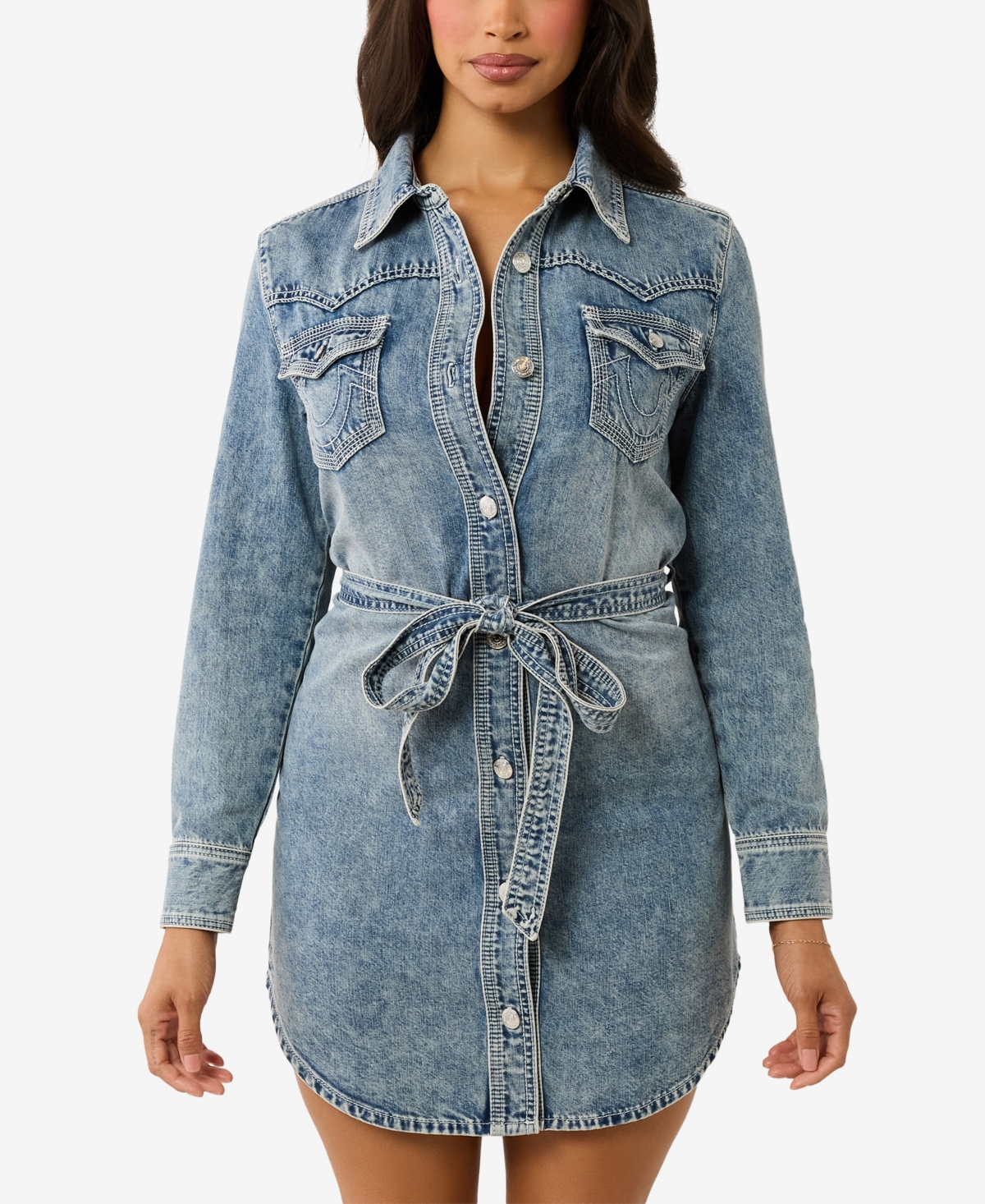 TRUE RELIGION WOMEN'S GEORGIA SHIRT BELTED DENIM DRESS 