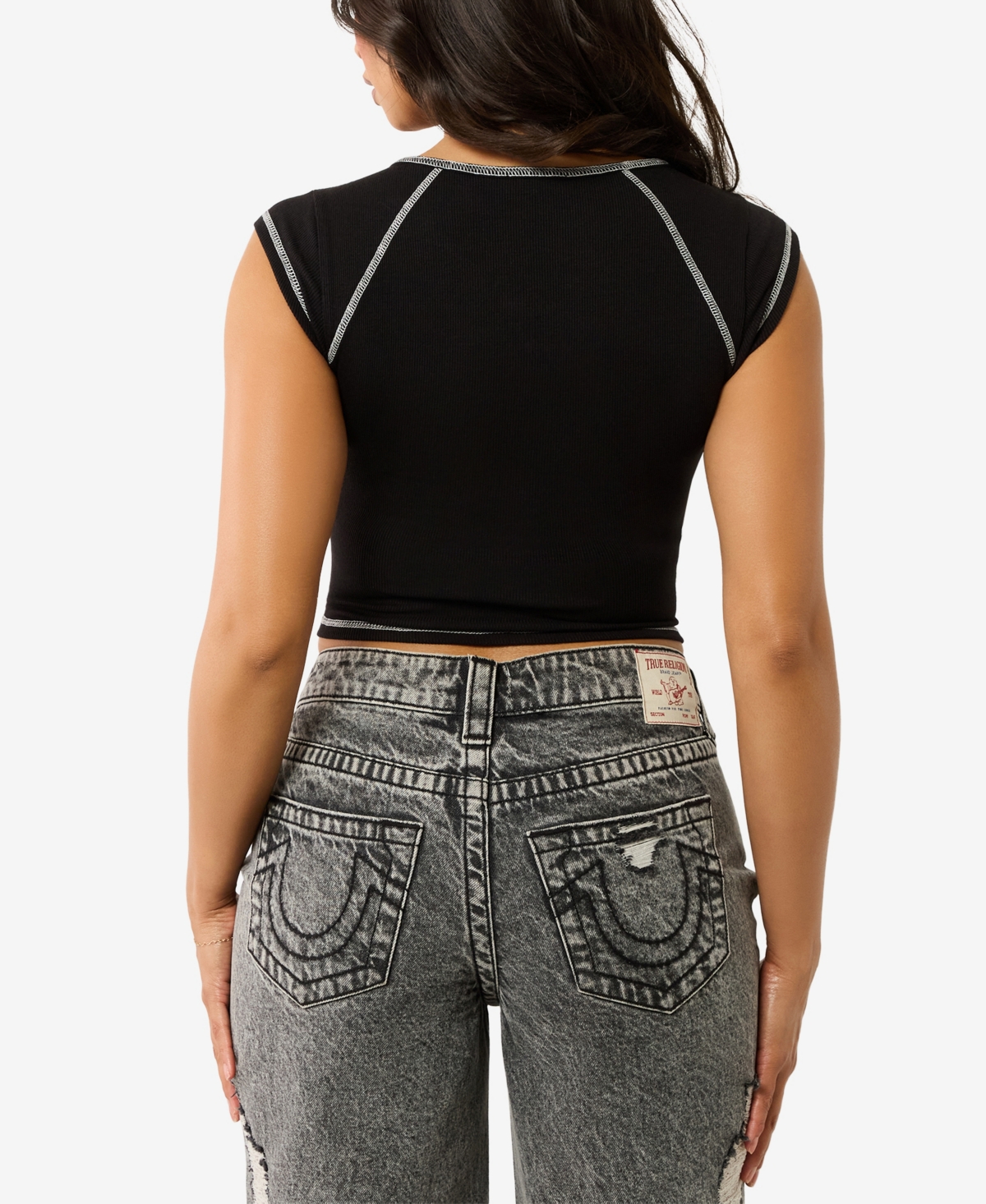TRUE RELIGION WOMEN'S LOGO RIB NOTCHED BABY T-SHIRT 
