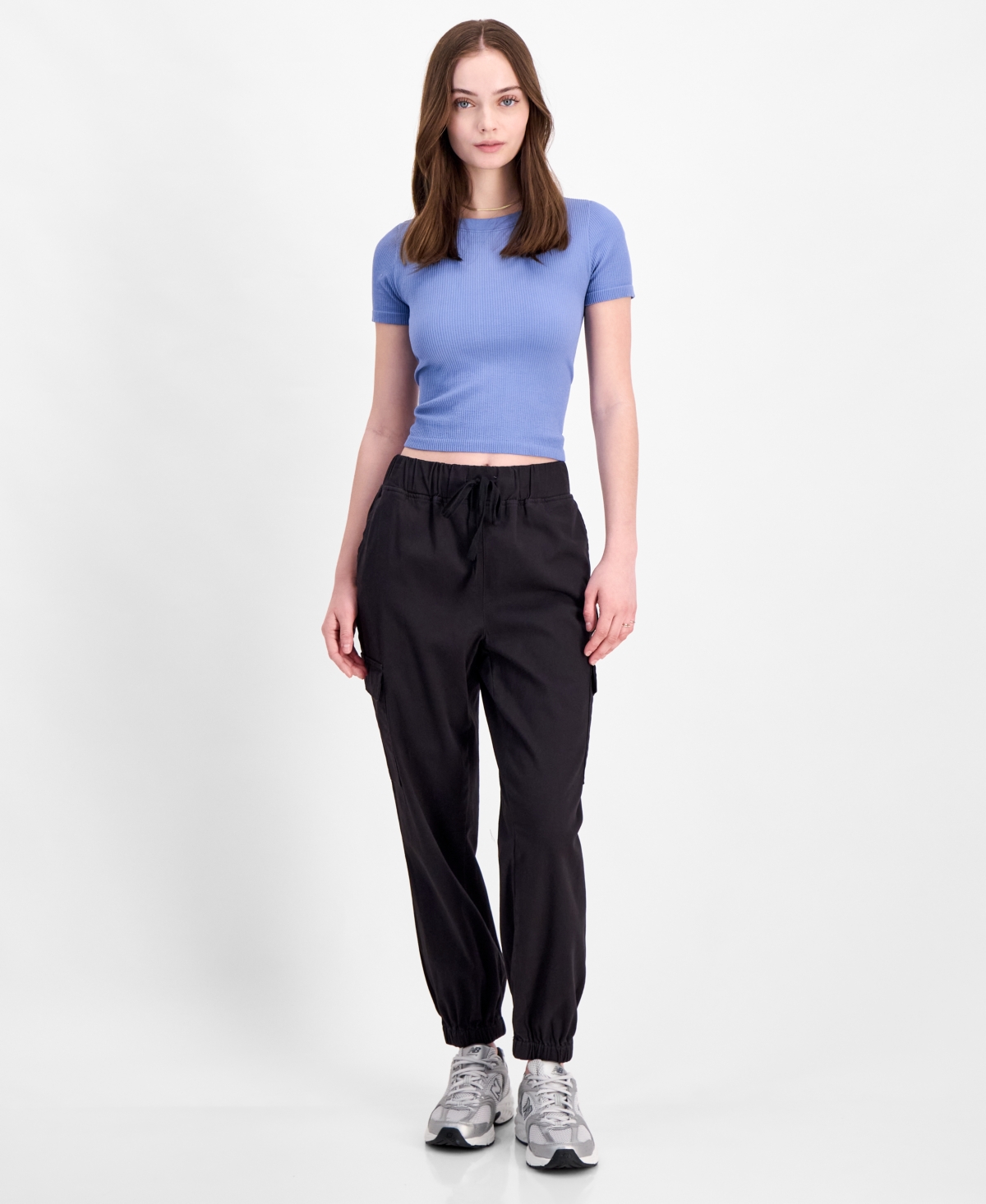 Juniors' High Waisted Pull On Utility Jogger Pants - Buff Nude