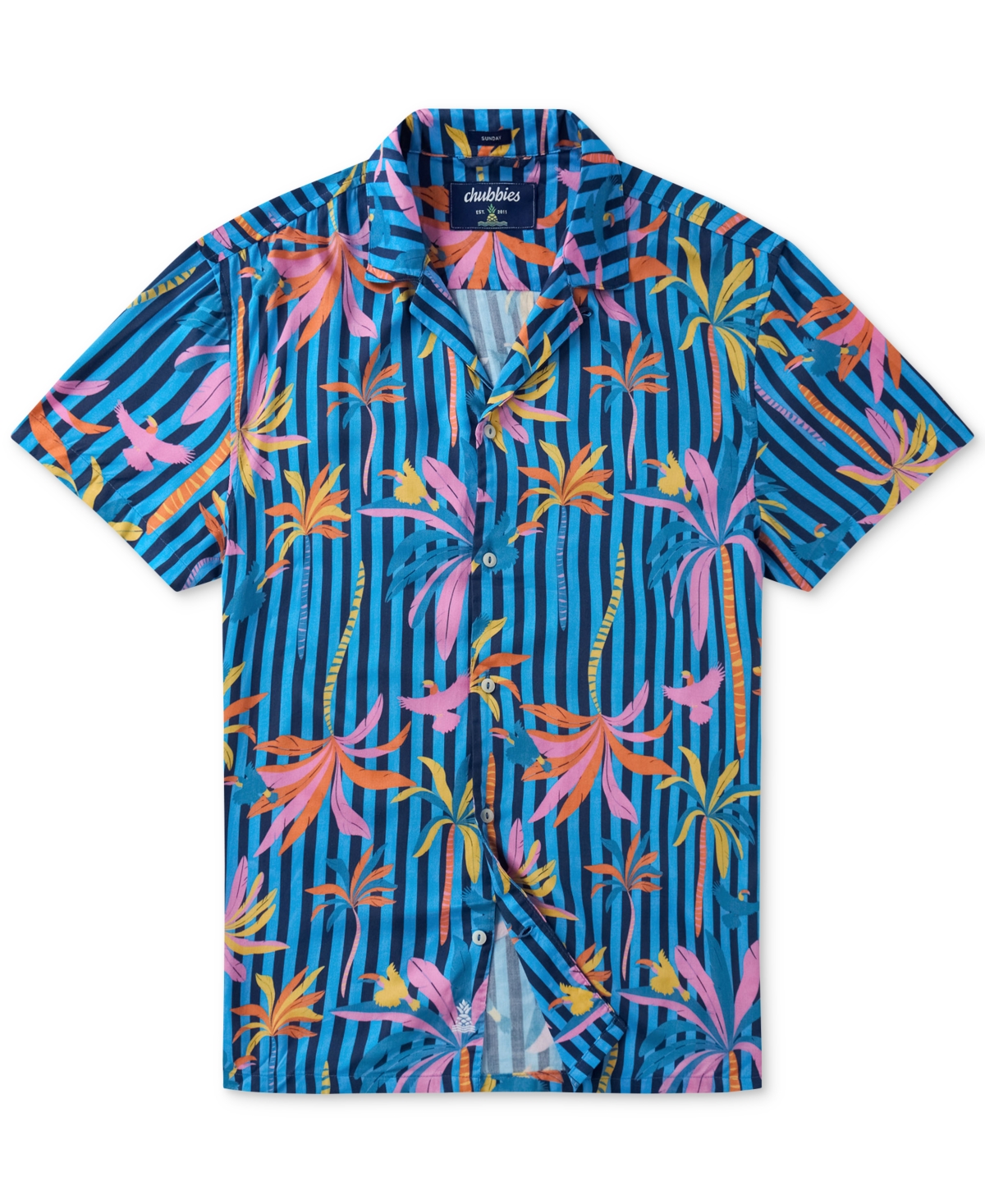 Men's The Wild Blue Sunday Classic-Fit Tropical Stripe Button-Down Camp Shirt - Dark Blue
