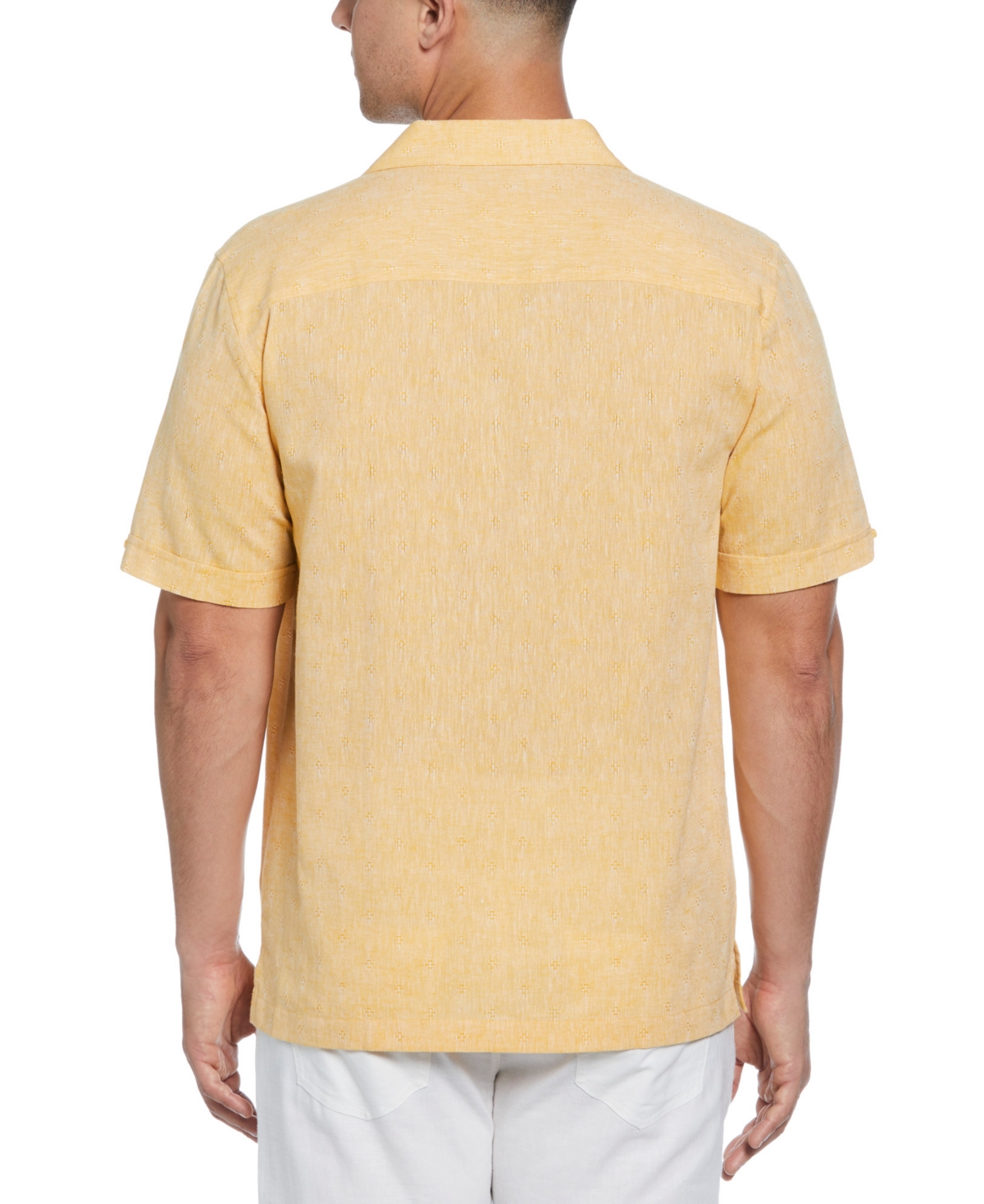 CUBAVERA MEN'S LINEN BLEND DIAMOND DOBBY PRINT SHORT SLEEVE BUTTON-DOWN SHIRT 