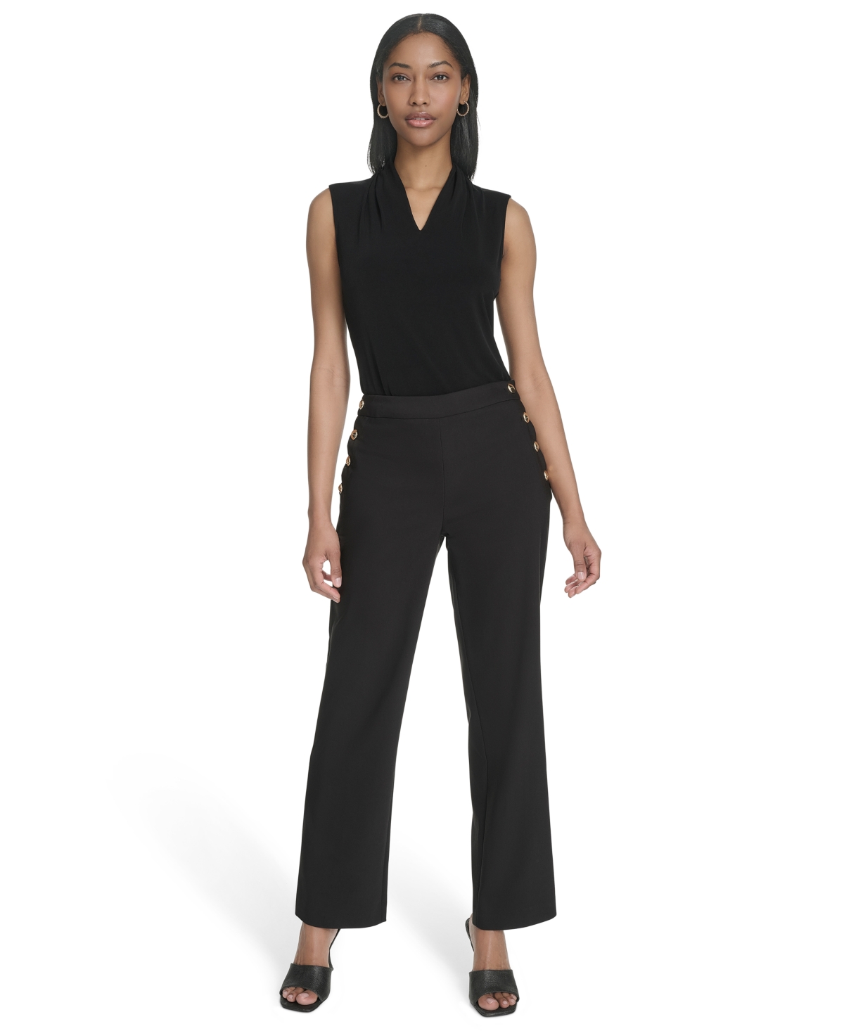 HALSTON WOMEN'S BUTTON-DETAILED MID-RISE ANKLE PANTS 