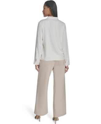 Women's Banded V-Neck Long-Sleeve Blouse