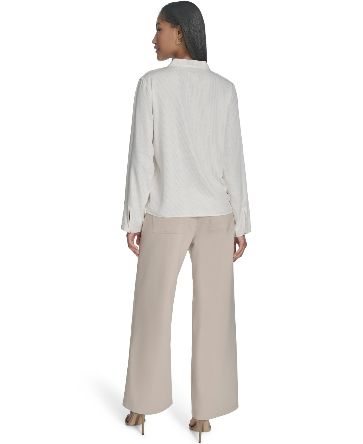 HALSTON WOMEN'S BANDED V-NECK LONG-SLEEVE BLOUSE 