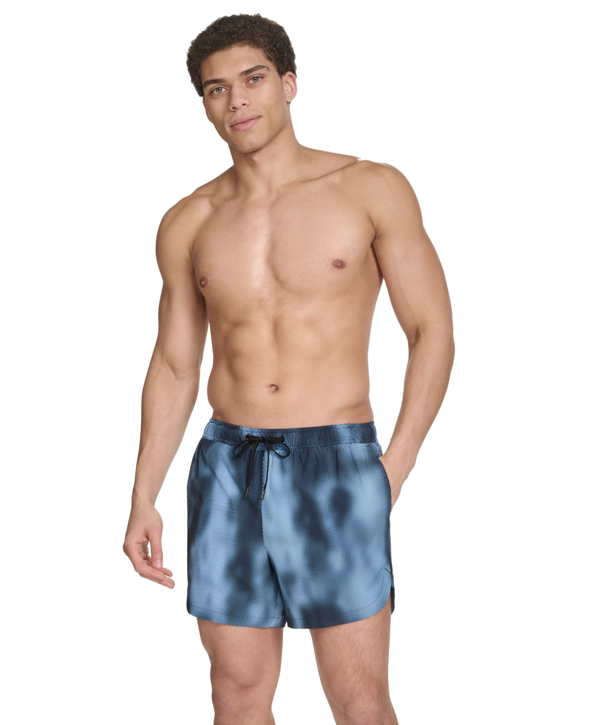 Shop Calvin Klein Men's Stretch Active Modern Euro 5" Swimsuit In Blue Multi