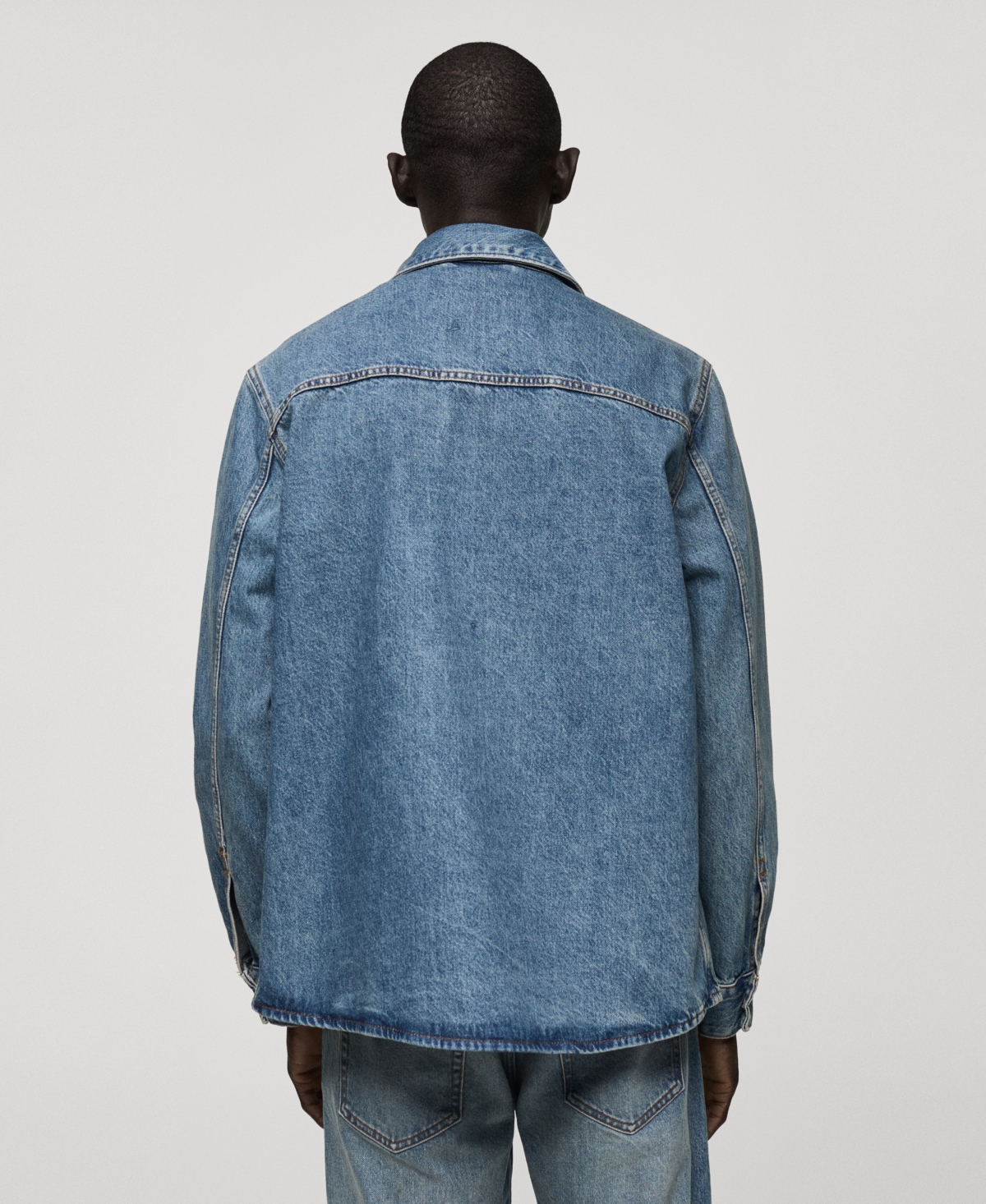 Mango Regular Fit Cotton Denim Button-up Overshirt In Medium Blue