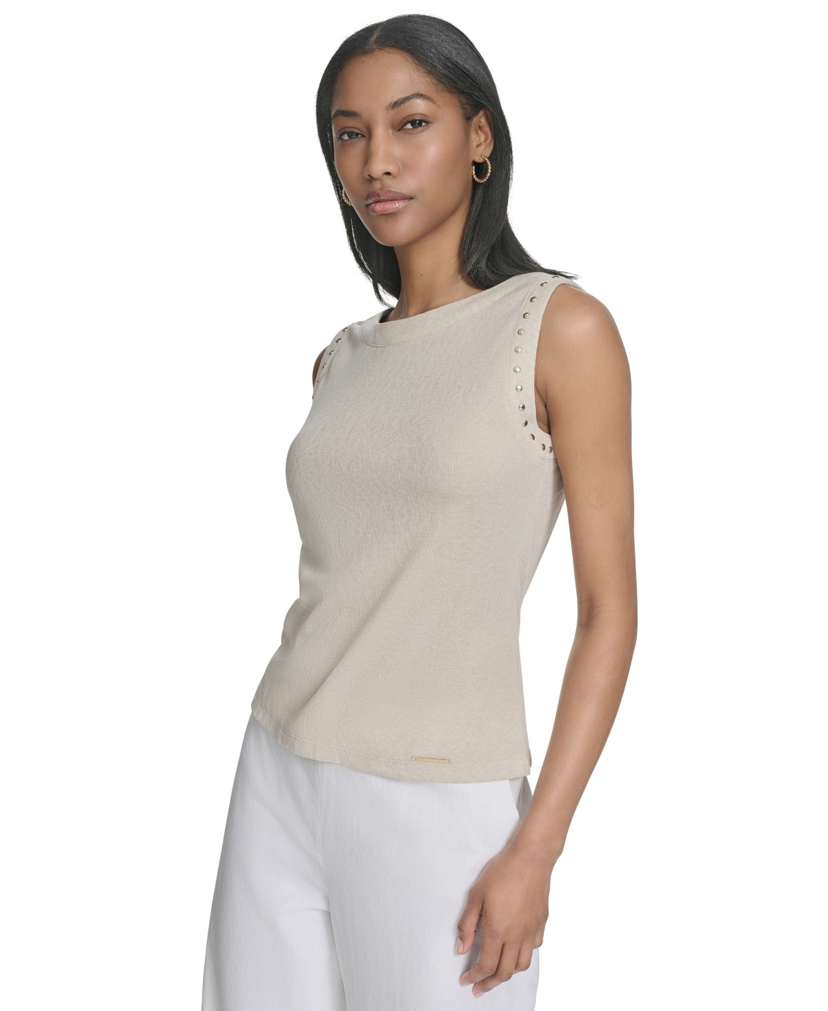 HALSTON WOMEN'S RHINESTONE-ARMHOLE ROUND-NECK TOP 