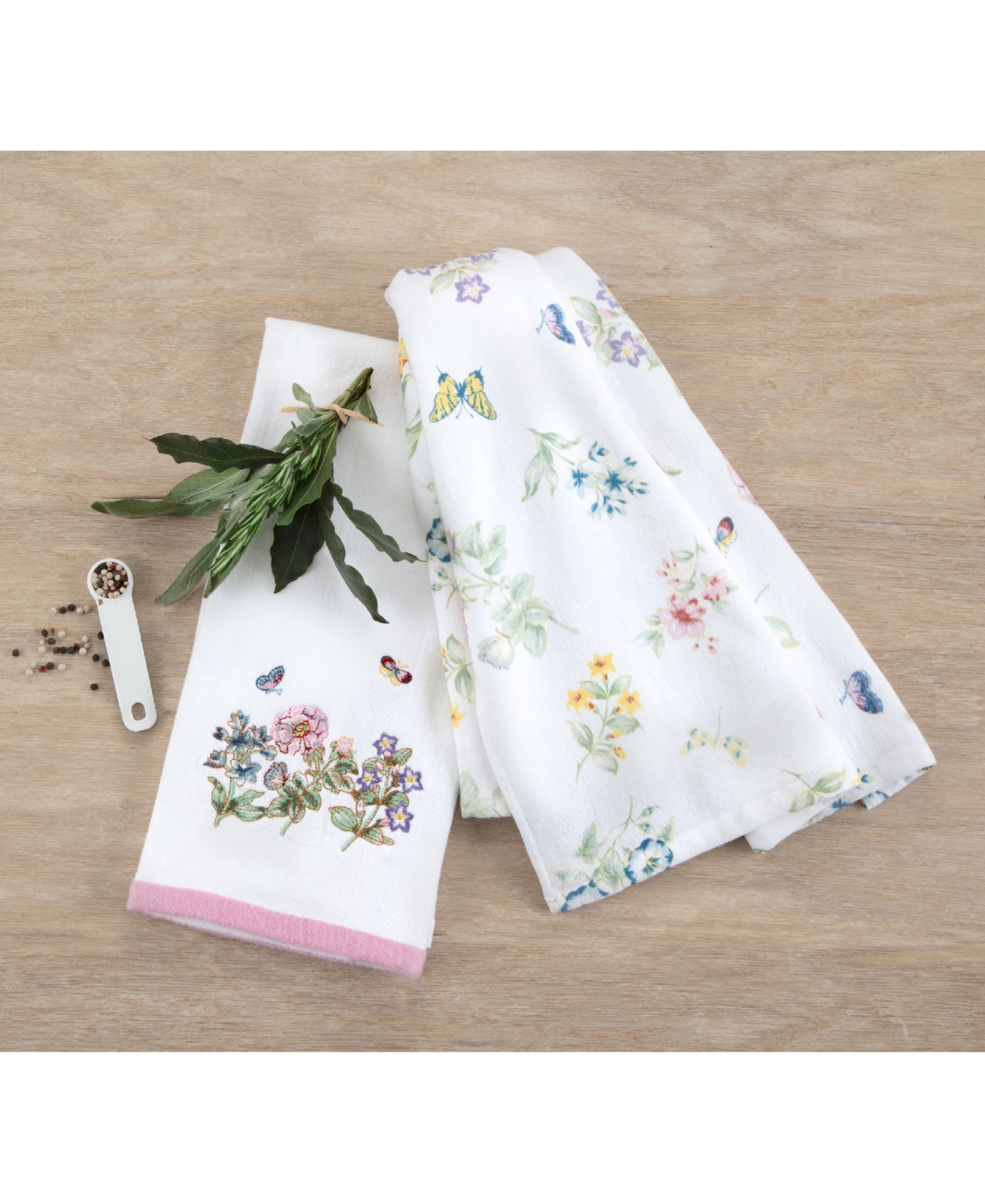 Lenox Butterfly Meadow Printed Kitchen Towel, Set Of 2 In White