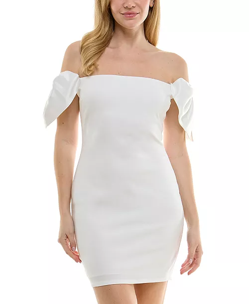 juniors' off-the-shoulder bow-sleeve dress