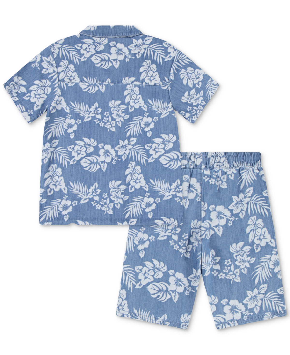 Hurley Little Boys Chambray Printed Camp Shirt & Shorts Set In Lt Chambray White
