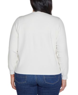 Plus Size Black Label Embroidered Drop-Shoulder Open-Front Cardigan Sweater