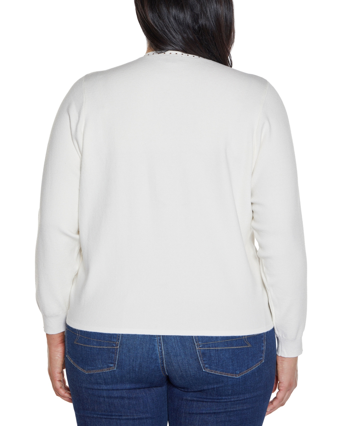Shop Belldini Plus Size Black Label Embroidered Drop-shoulder Open-front Cardigan Sweater In White,cobalt