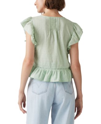 売れ筋商品|||リーバイス カットソー トップス レディース Women's Aniston Cotton Ruffled Flutter-Sleeve Blouse Silt Green Levi's Women's Aniston Cotton Ruffled Flutter-Sleeve Blouse