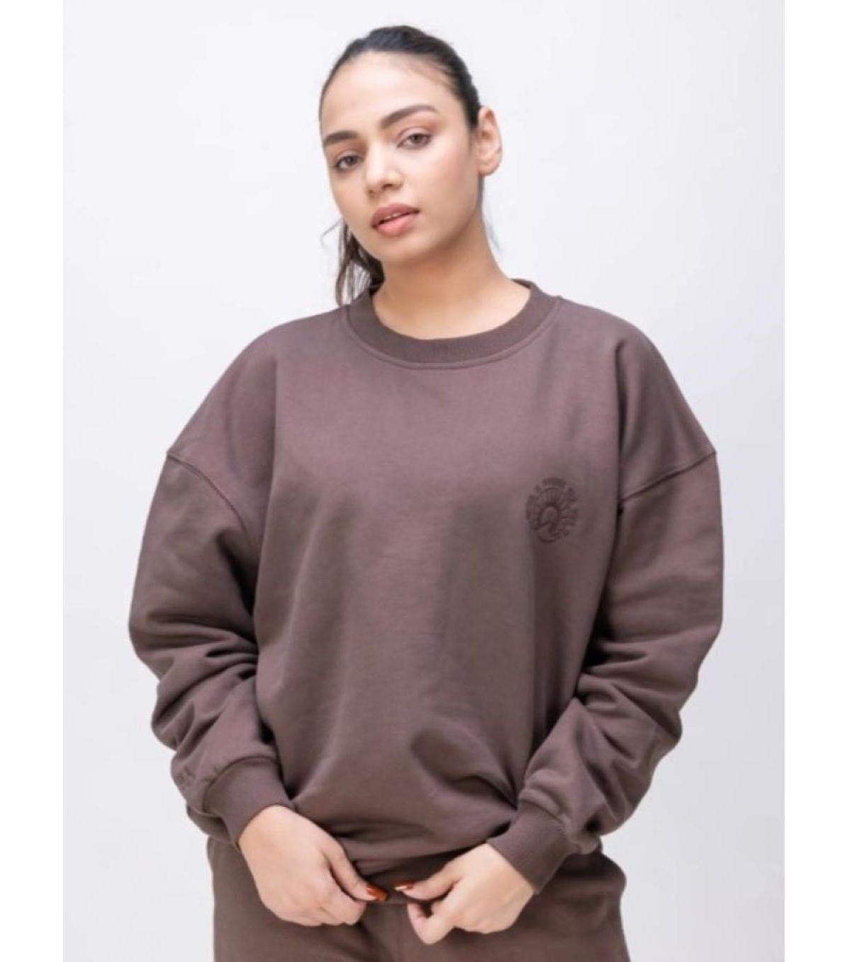 Women's Organic Cotton Oversized Crewneck Wellness Sweatshirt - Chocolate